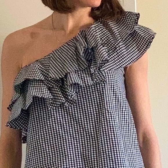 Miss Los Angeles Gingham One-Shoulder Ruffle Top - Picture 5 of 8